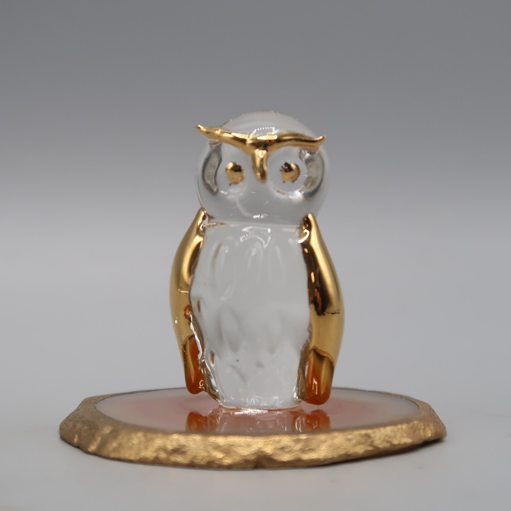 Glass Baron Hoot Owl on Agate Rock Base 2 ¾" tall Figurine Crystal